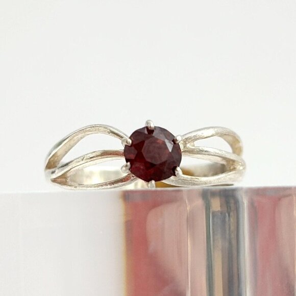Modernist Garnet Gemstone Sterling Silver Cocktail Vintage Ring - sz 6.75 - Picture 1 of 10